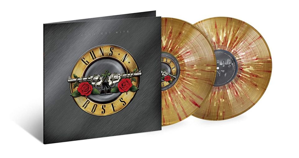 GUNS N' ROSES - GREATEST HITS (LP) (GOLD WITH WHITE & RED SPLATTER VINYL)