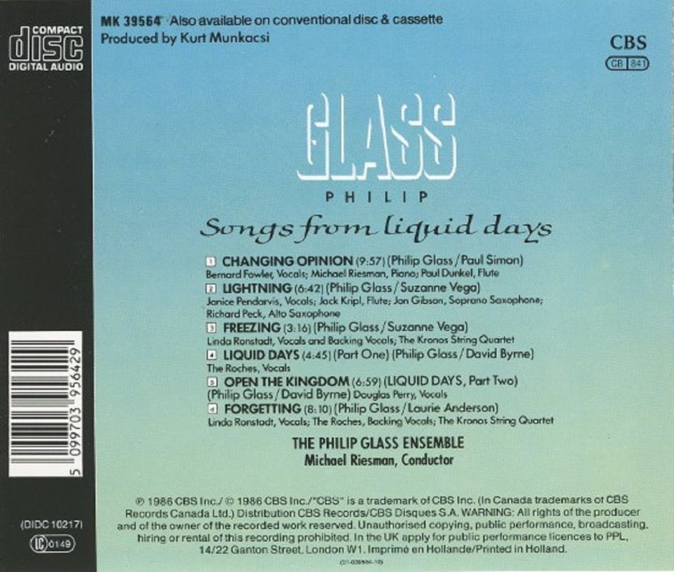 PHILIP GLASS - SONGS FROM LIQUID DAYS (CD)