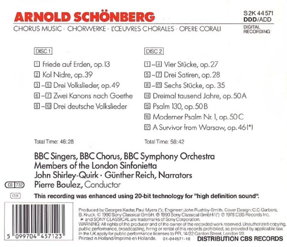 PIERRE BOULEZ - SCHÖNBERG DAS CHORWERK BBC SINGERS & CHORUS & SYMPHONY ORCHESTRA (2 CD)