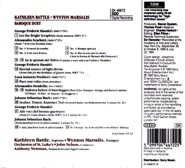 KATHLEEN BATTLE & WYNTON MARSALIS - BAROQUE DUET (CD) (1992)
