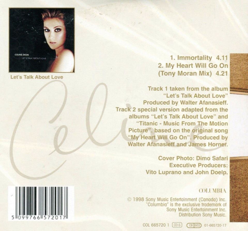 CELINE DION - IMMORTALITY (WITH SPECIAL GUESTS THE BEE GEES) (SINGLE CD) (1998)