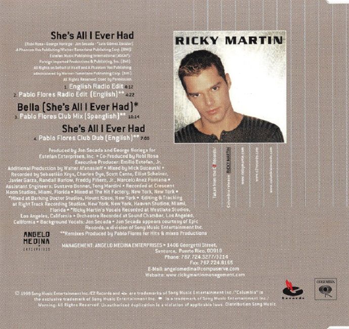 RICKY MARTIN - SHE'S ALL I EVER HAD (MAXI-SINGLE CD-COMPACT DISC) (1999)