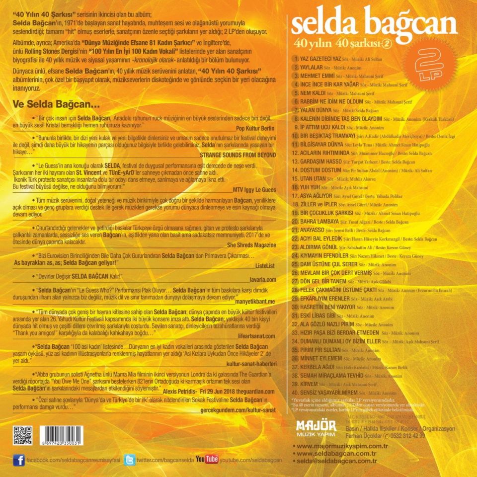 SELDA BAĞCAN - 40 YILIN 40 ŞARKISI VOL.2 (2 LP)