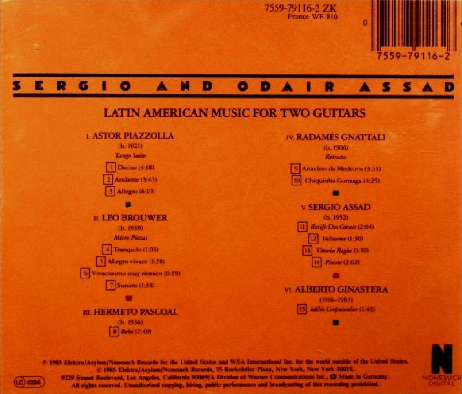 SERGIO AND ODAIR ASSAD - LATIN AMERICAN MUSIC FOR TWO GUITARS (CD) (1985)