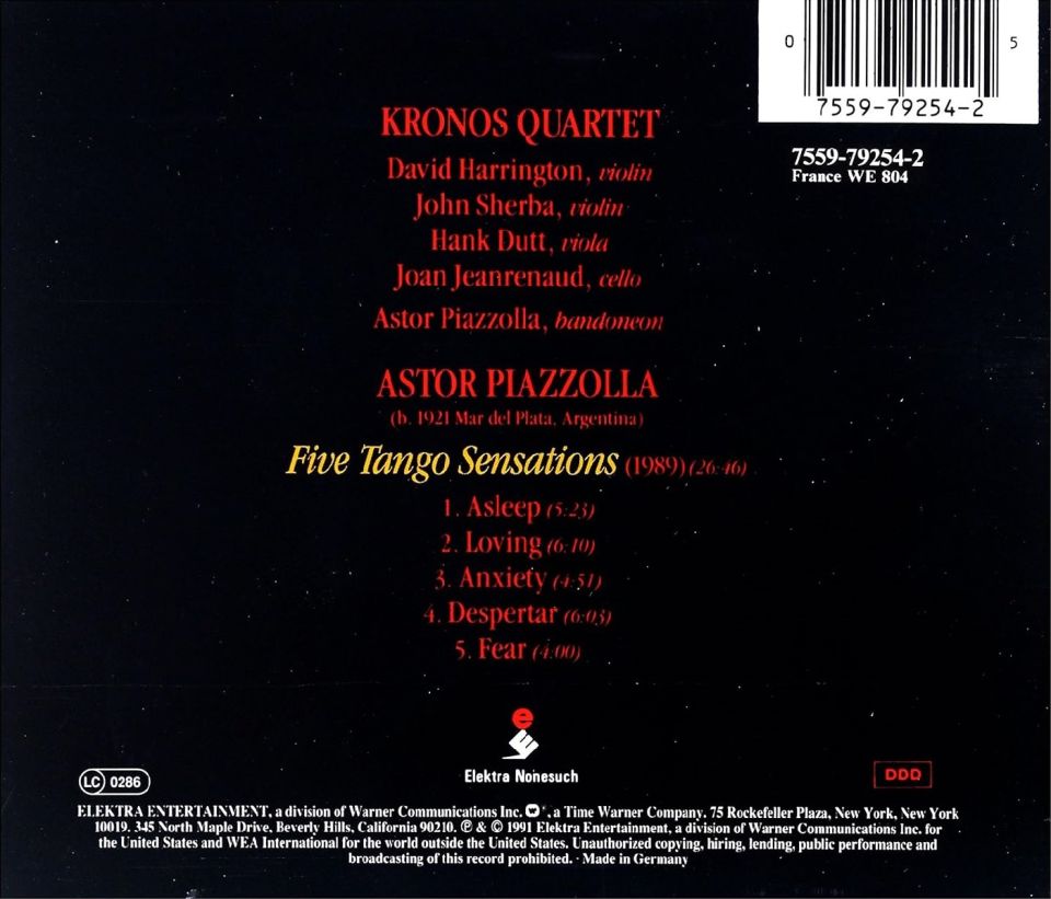 KRONOS QUARTET & ASTOR PIAZZOLLA - FIVE TANGO SENSATIONS (CD) (1991)