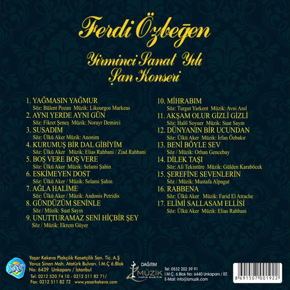 FERDİ ÖZBEĞEN – 20.SANAT YILI ŞAN KONSERİ (CD)