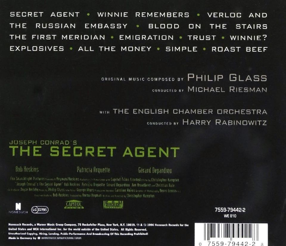 PHILIP GLASS - JOSEPH CONRAD'S THE SECRET AGENT (SOUNDTRACK) (CD) (1996)