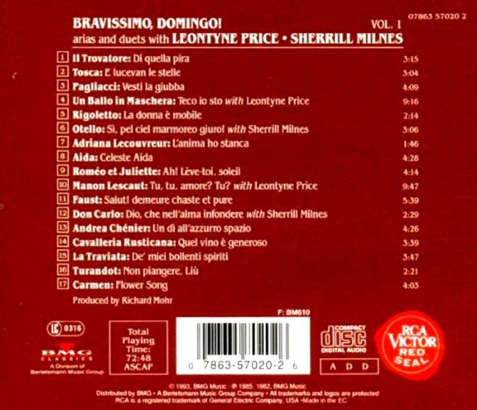 DOMINGO, BRAVISSIMO - ARIAS AND DUETS WITH LEONTYNE (CD)(1993)