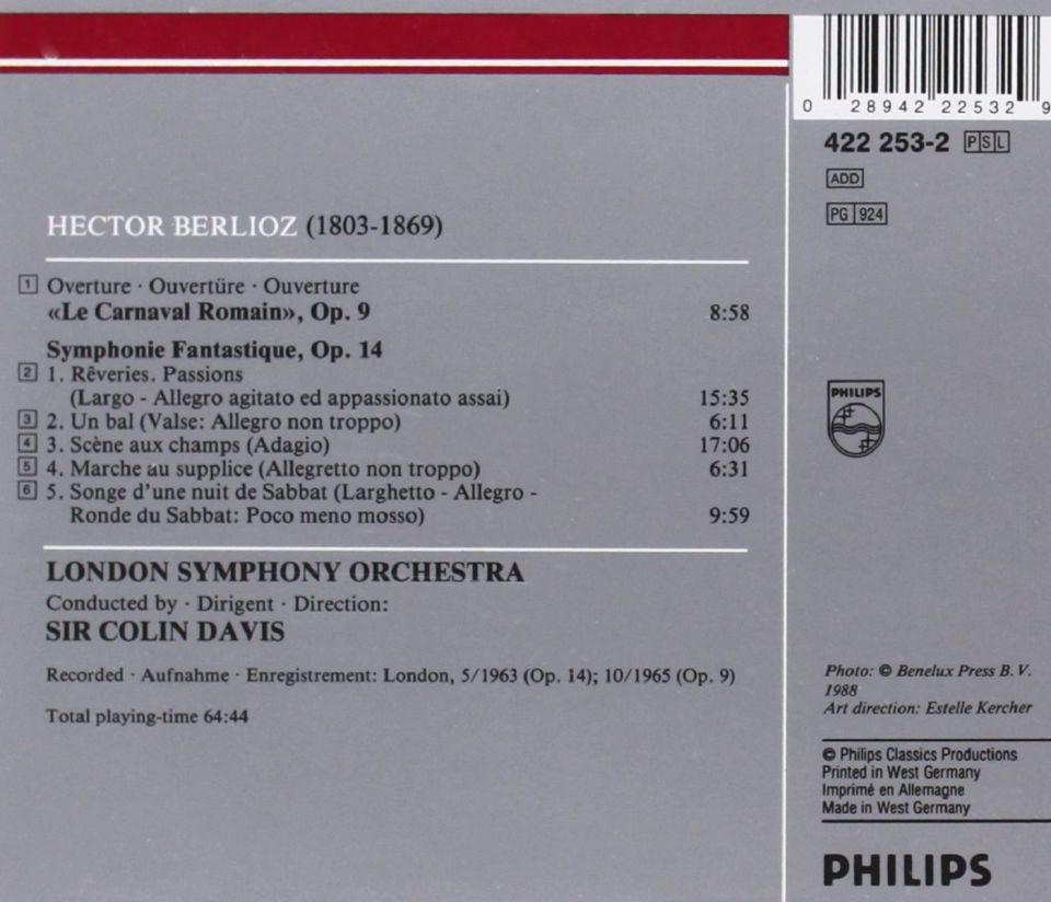 BERLIOZ - SYMPHONIE FANTASTIQUE  SIR COLIN DAVIS LONDON SYMPHONIE ORCHESTRA (CD) (1988)