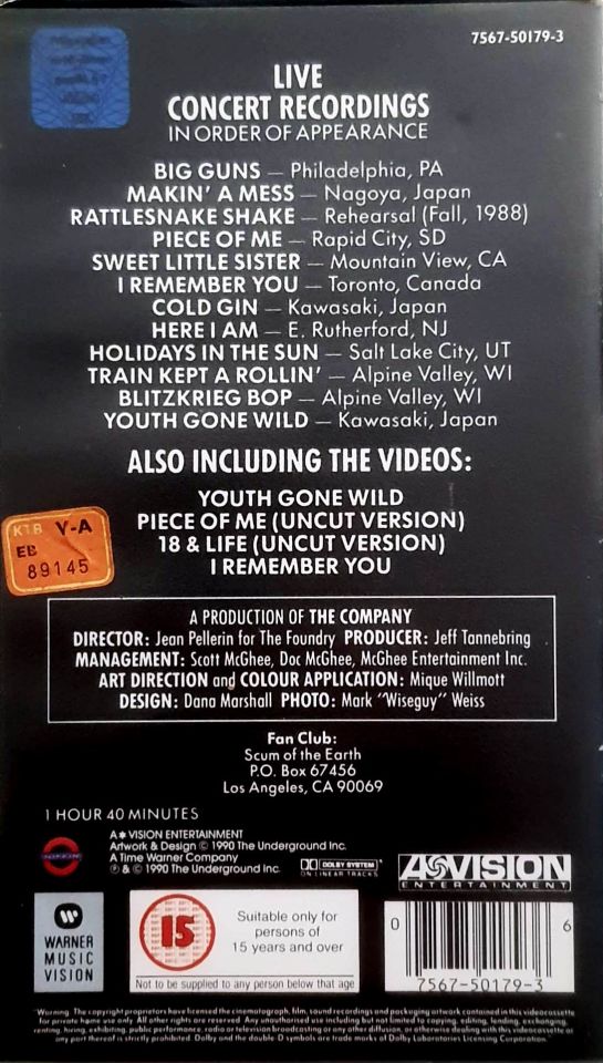 SKID ROW - OH SAY CAN YOU SCREAM (VHS VIDEO TAPE) (1990)