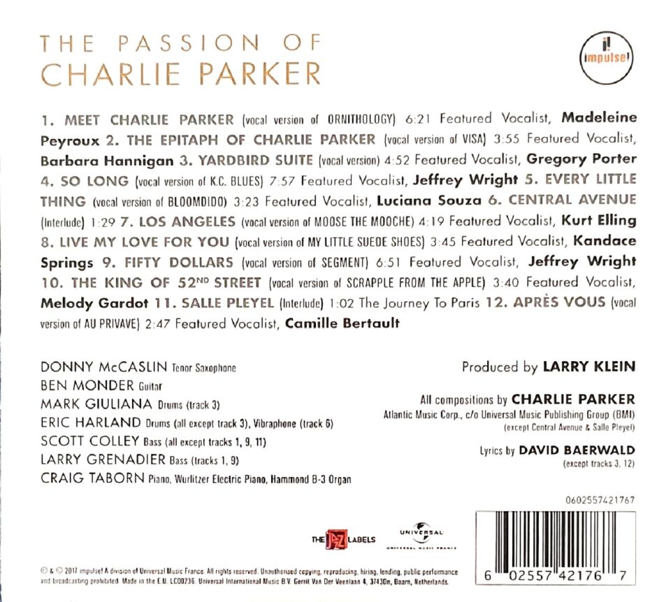 THE PASSION OF CHARLIE PARKER - VARIOUS ARTISTS (CD) (2017)