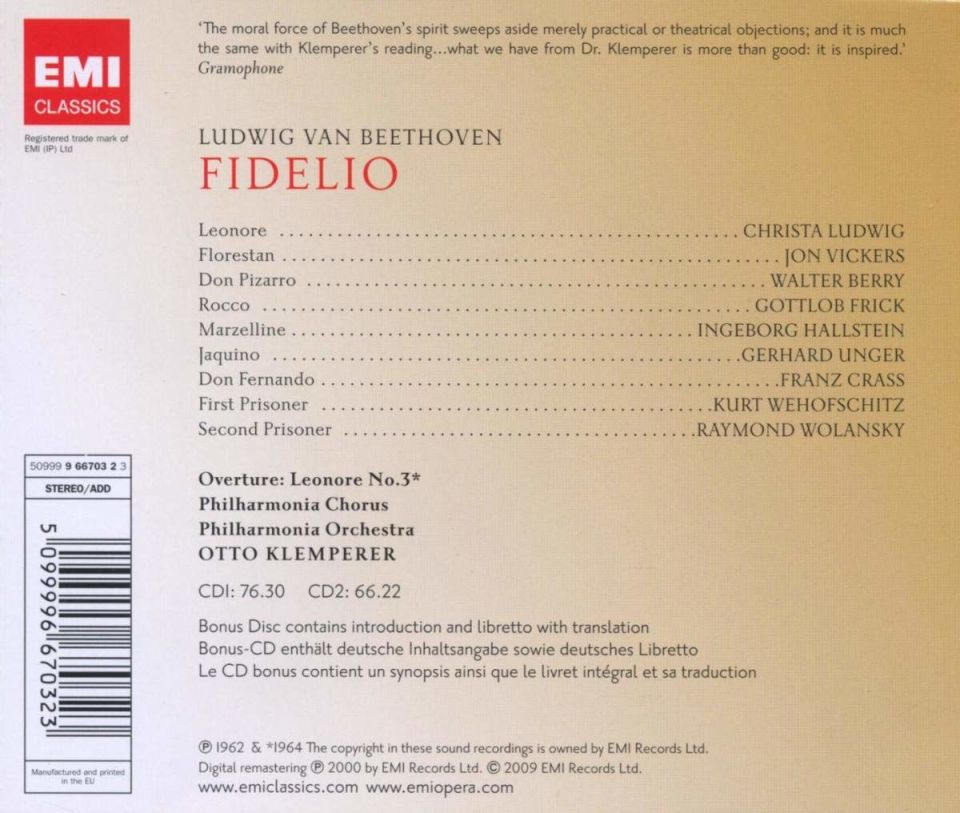 BEETHOVEN - FIDELIO (OTTO KLEMPERER) (2 CD)