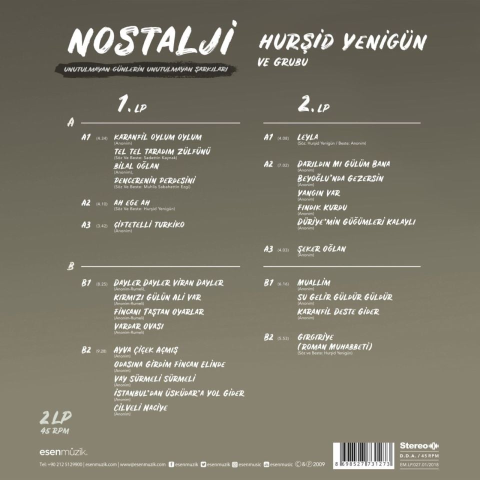 HURŞİT YENİGÜN VE GRUBU - NOSTALJİ(UNUTULMAYAN GÜNLERİN UNUTULMAYAN ŞARKILARI)(2 LP)