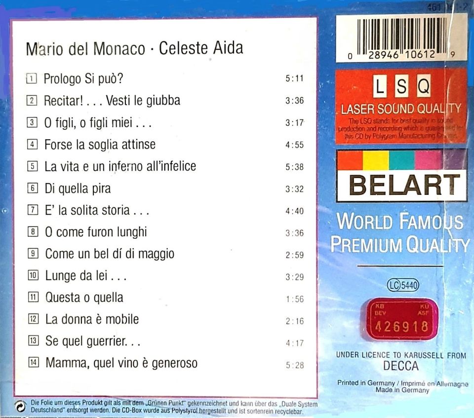 MARIO DEL MONACO - CELESTE AIDA (CD)