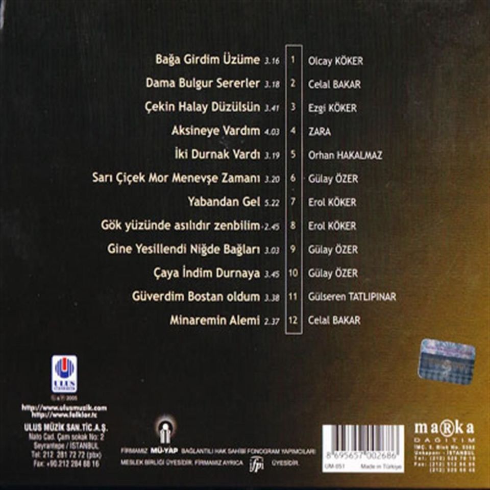 TÜRKÜLERLE TÜRKİYE (TÜRKİYE WITH FOLK SONGS) - 51 NİĞDE (CD)