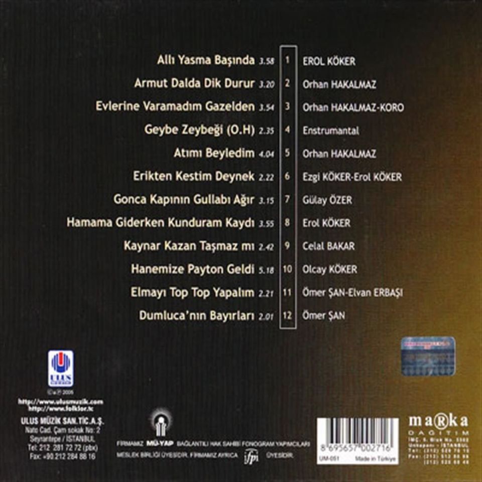 TÜRKÜLERLE TÜRKİYE (TÜRKİYE WITH FOLK SONGS) - 54 SAKARYA (CD)