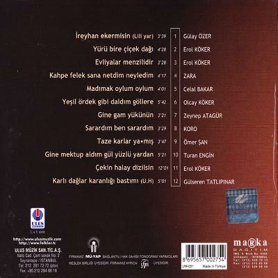 TÜRKÜLERLE TÜRKİYE (TÜRKİYE WITH FOLK SONGS) - 58 SİVAS (CD)