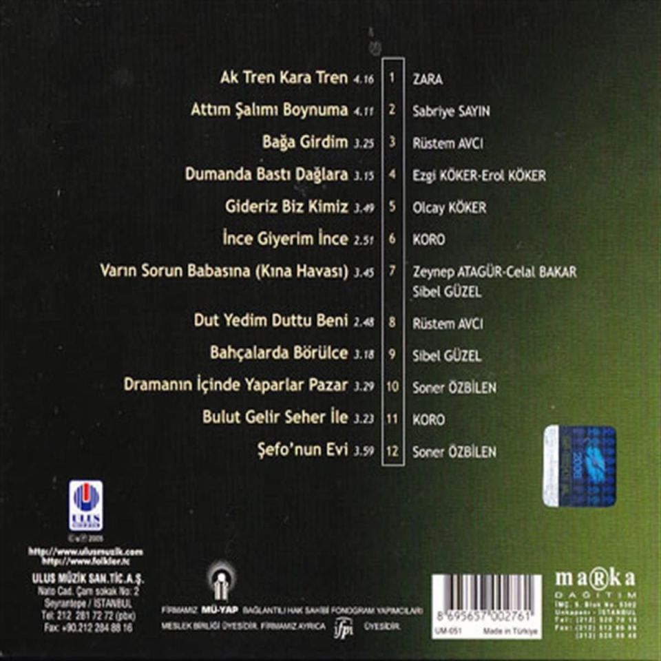 TÜRKÜLERLE TÜRKİYE (TÜRKİYE WITH FOLK SONGS) - 59 TEKİRDAĞ (CD)