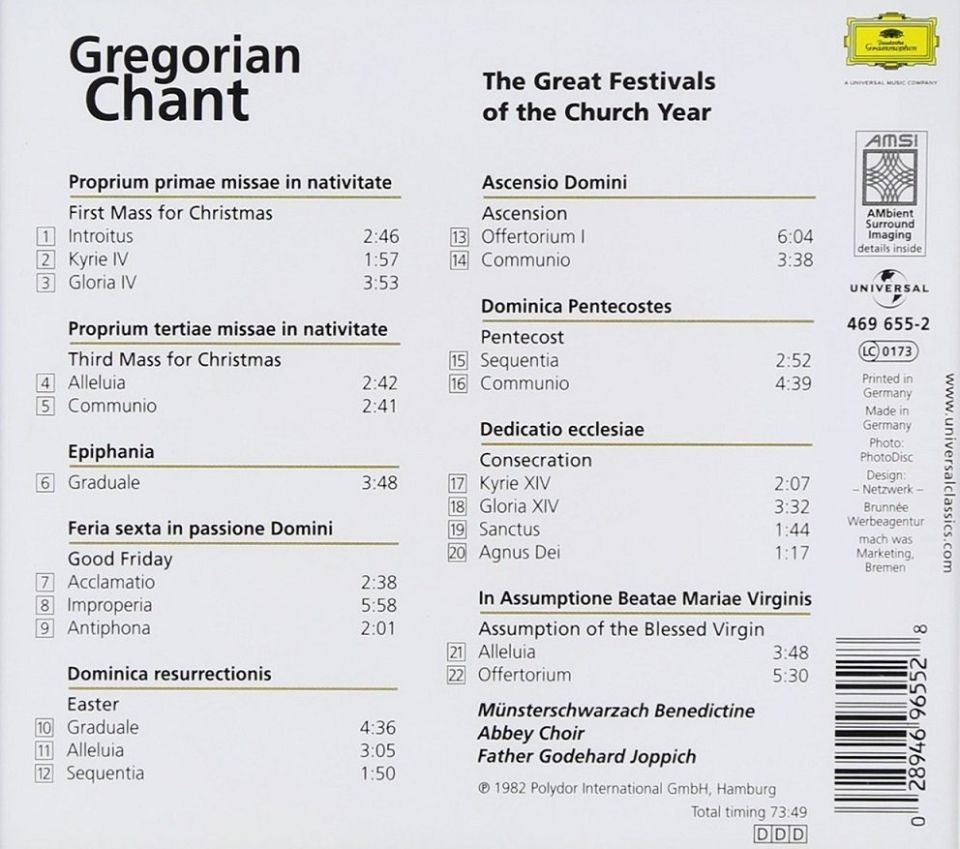 GREGORIAN CHANT - THE GREAT FETIVALS OF THE CHURCH YEAR