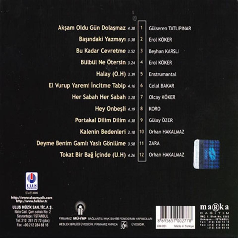 TÜRKÜLERLE TÜRKİYE (TÜRKİYE WITH FOLK SONGS) - 60 TOKAT (CD)