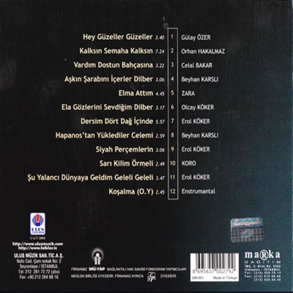 TÜRKÜLERLE TÜRKİYE (TÜRKİYE WITH FOLK SONGS) - 62 TUNCELİ (CD)
