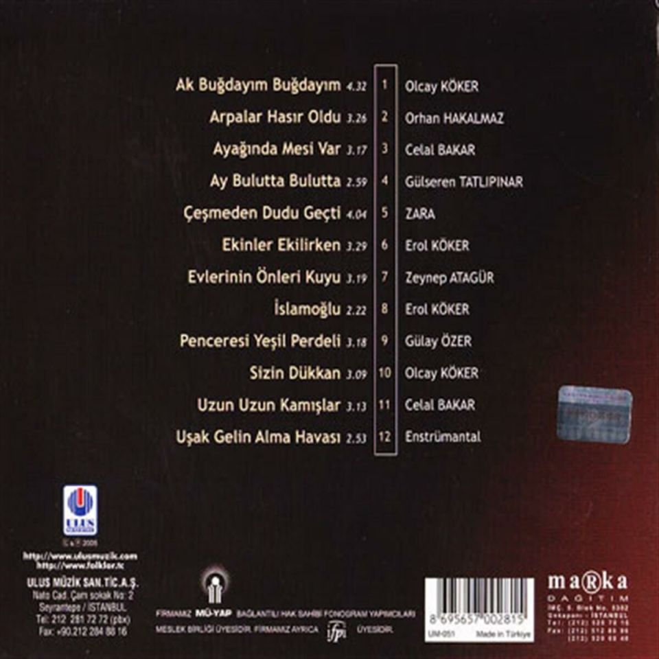 TÜRKÜLERLE TÜRKİYE (TÜRKİYE WITH FOLK SONGS) - 64 UŞAK (CD)