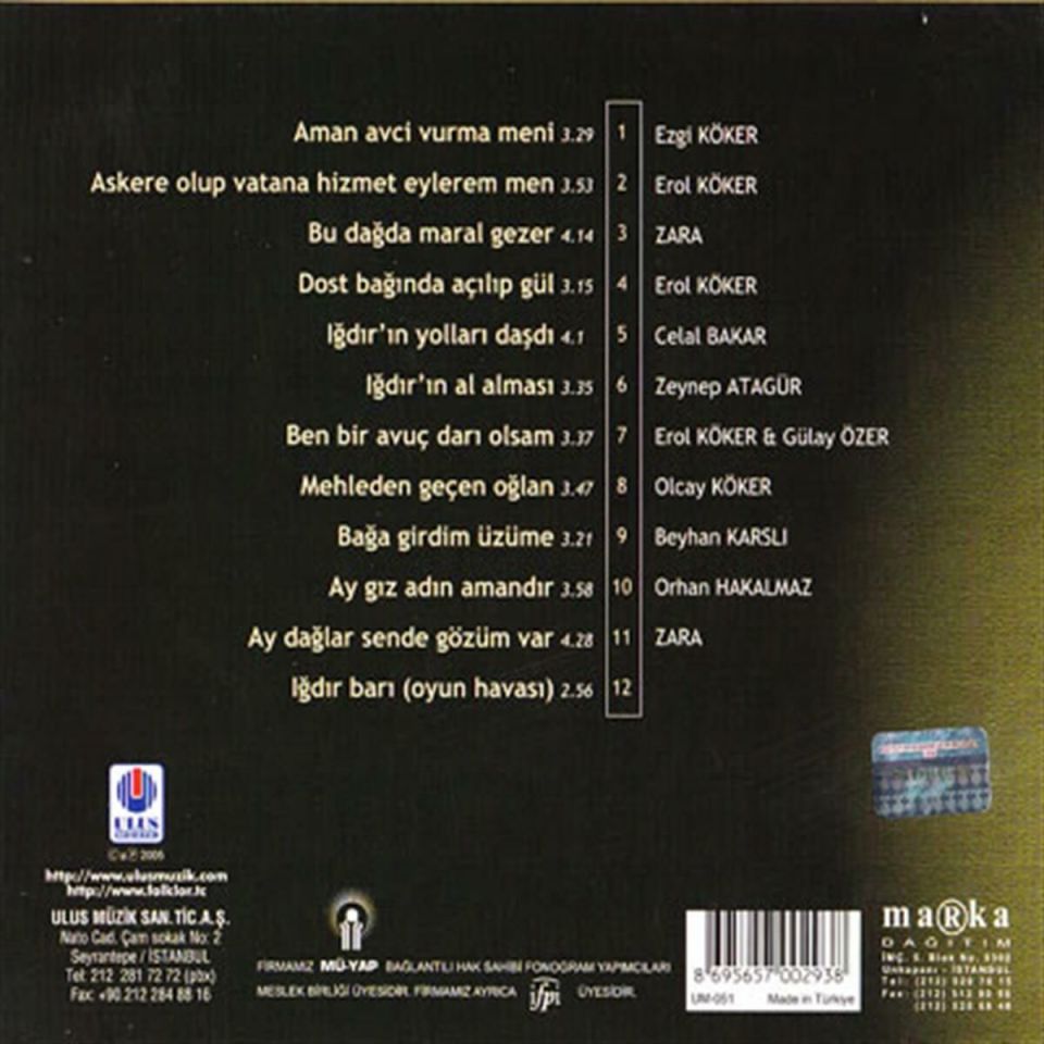 TÜRKÜLERLE TÜRKİYE (TÜRKİYE WITH FOLK SONGS) 76 IĞDIR (CD)