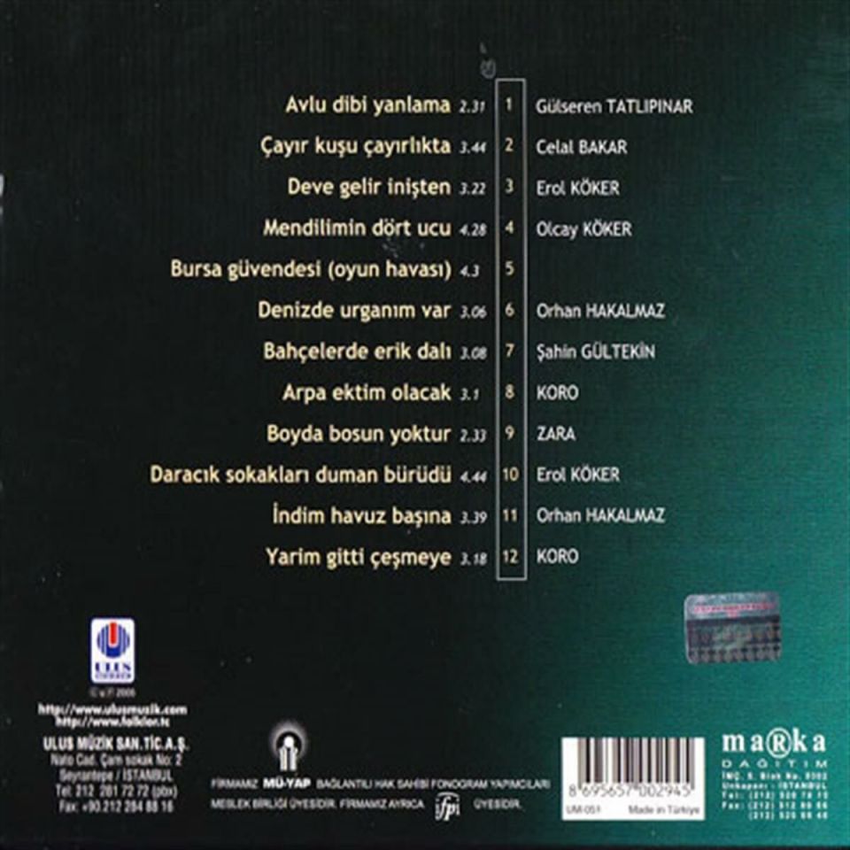 TÜRKÜLERLE TÜRKİYE (TÜRKİYE WITH FOLK SONGS) 77 YALOVA (CD)