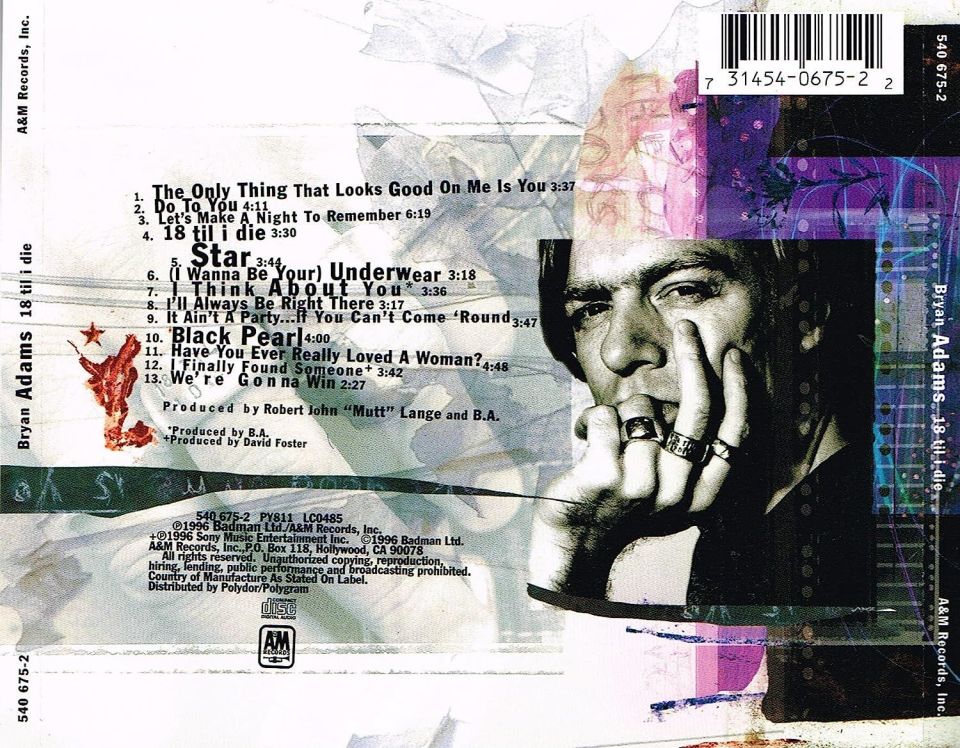 BRYAN ADAMS - 18 TIL I DIE (CD) (1996)