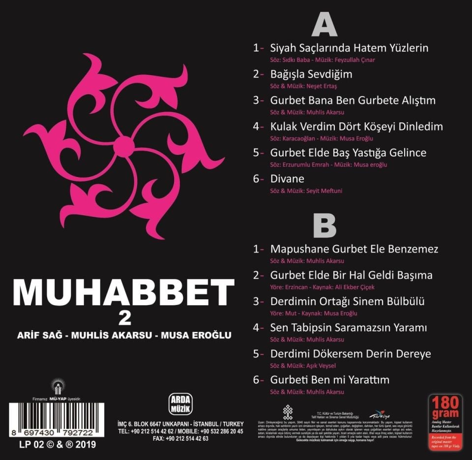 ARİF SAĞ, MUSA EROĞLU & MUHLİS AKARSU - MUABBET 2 (LP)