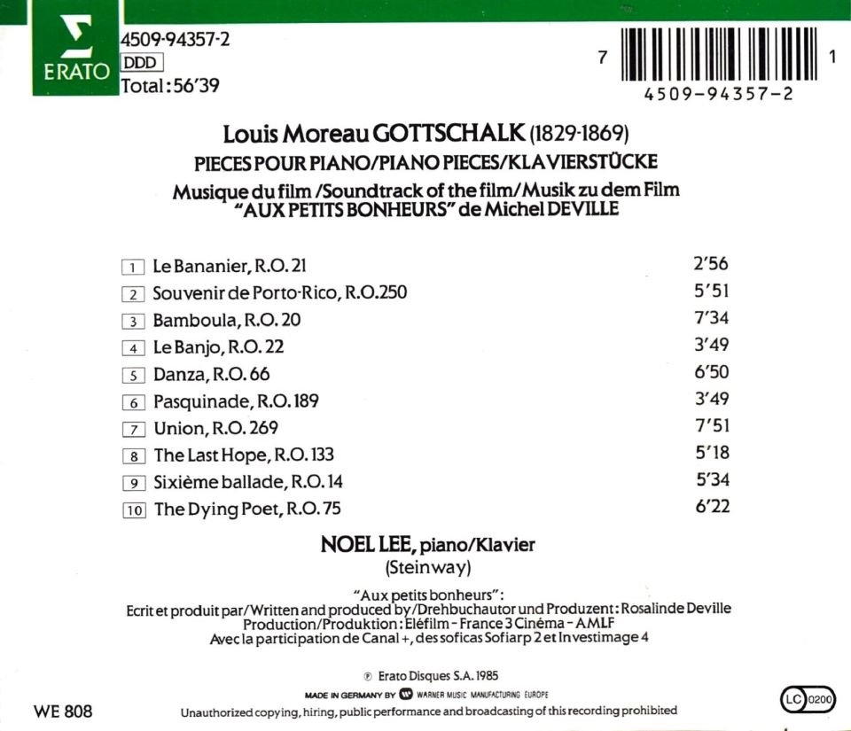 AUX PETITS BONHEURS - SOUNDTRACK (MUSIQUE ORIGINALE DU FILM DE MICHEL DEVILL-GOTTSCHALK-PIECES POUR PIANO-NOEL LEE) (CD)(1985)