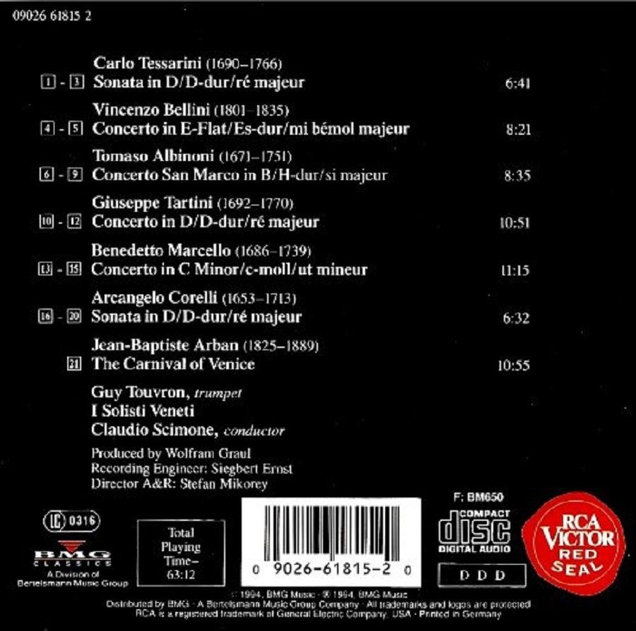 CARNIVAL IN VENICE - ALBIONI ARBAN BELLINI CORELLI MARCELLO TARTINI TESSARINI GUY TOUVRON