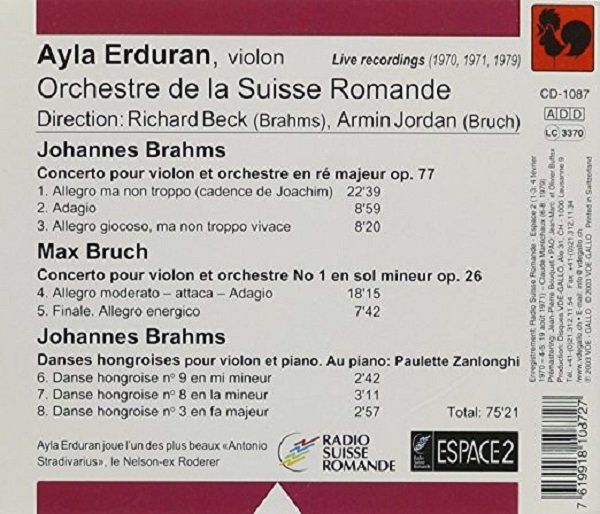 AYLA ERDURAN - JOHANNES BRAHMS MAX BRUCH ORCHESTRE DE LA SUISSE ROMANDE (CD) (2003)