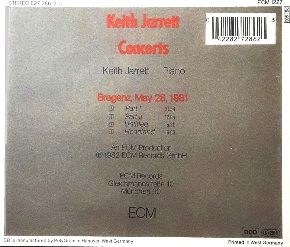 KEITH JARRETT - CONCERTS (CD) (1982)