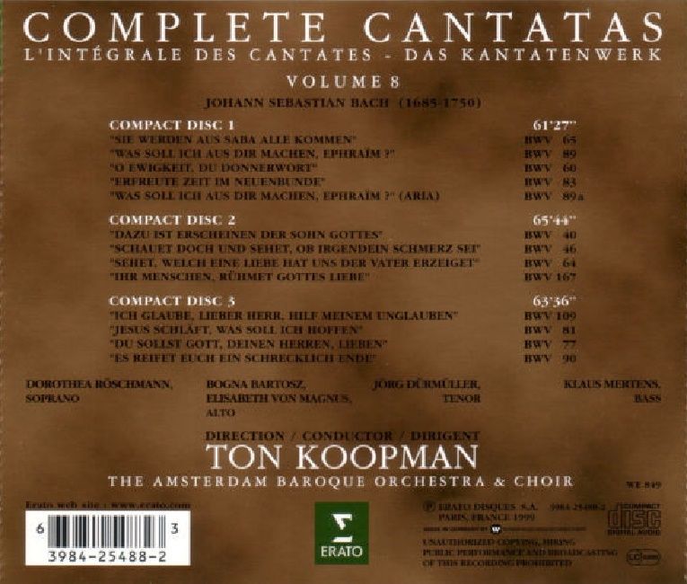 TON KOOPMAN - BACH COMPLETE CANTANAS VOLUME 8 (3 CD) (1999)
