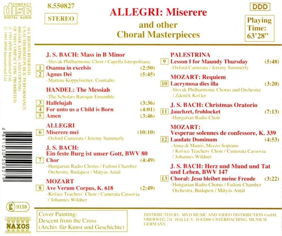 ALLEGRI / PALESTRINA - MISERERE AND OTHER CHORAL MASTERPIECES