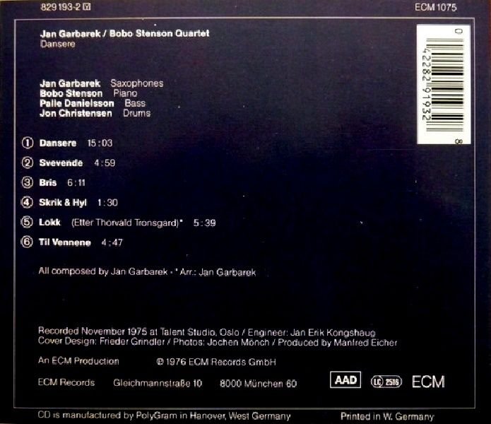 JAN GARBAREK & BOBO STENSON QUARTET - DANSERE (CD) (1976)