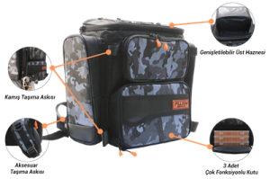 Fujin Black Camo Back Pack - Balıkçı Sırt Çantası