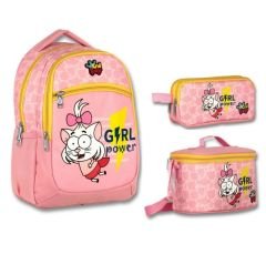4021 Kral Şakir Pembe Girl Power Kız Çocuk Üçlü İlkokul Çanta Seti