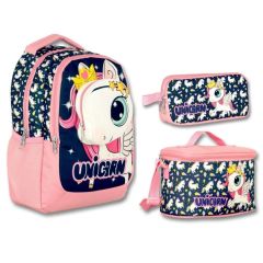 4118 Cennec 3D Unicorn Kız Çocuk Üçlü İlkokul Çanta Seti