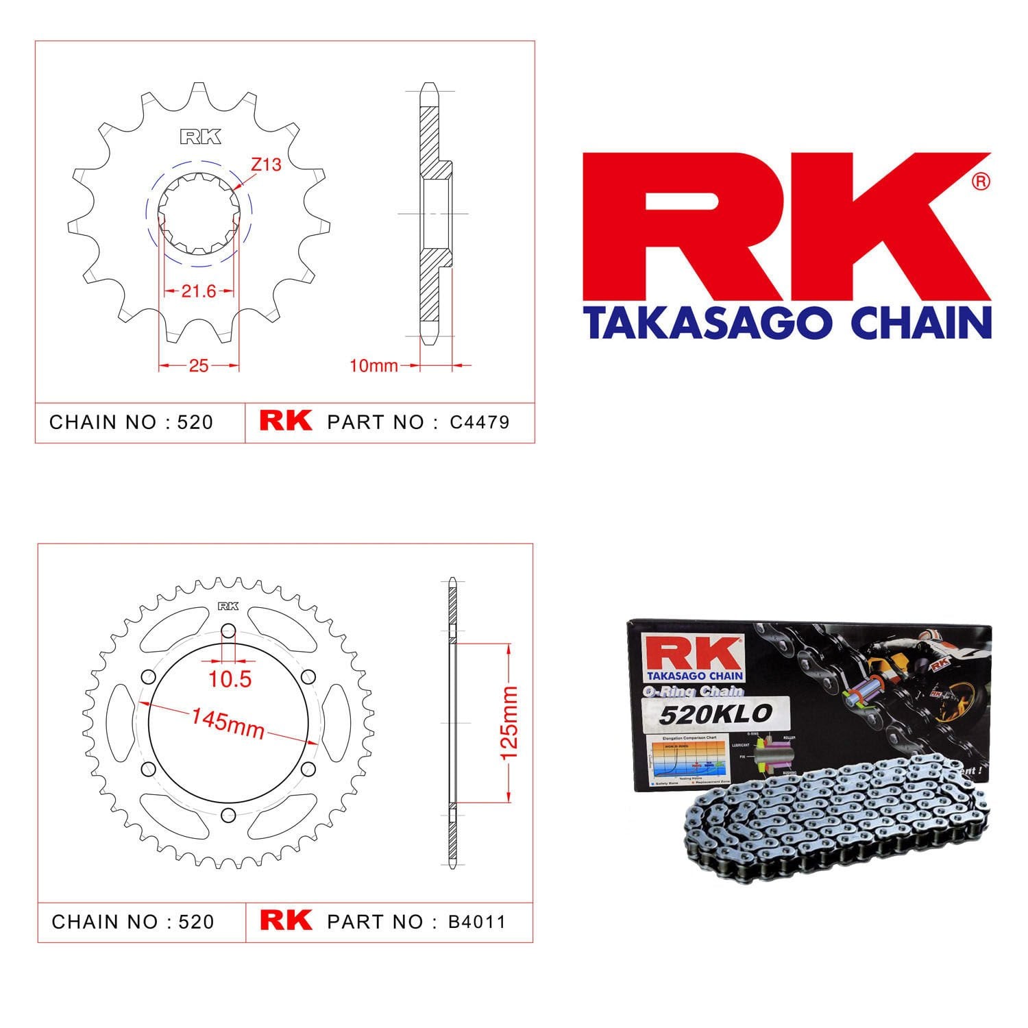Yamaha XTZ 660 TENERE Zincir Dişli Set 520 RK KLO O-Ring 15/45T