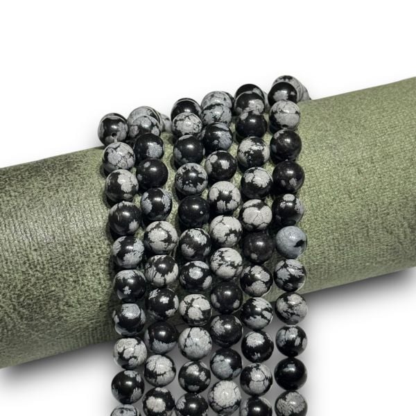 Karlı Obsidyen Doğal Taş Boncuk 8mm