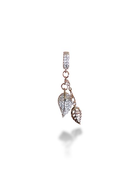 Rodyum Kaplama Zirkon Taşlı Yaprak Charm