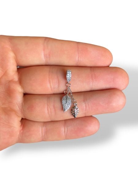 Rodyum Kaplama Zirkon Taşlı Yaprak Charm