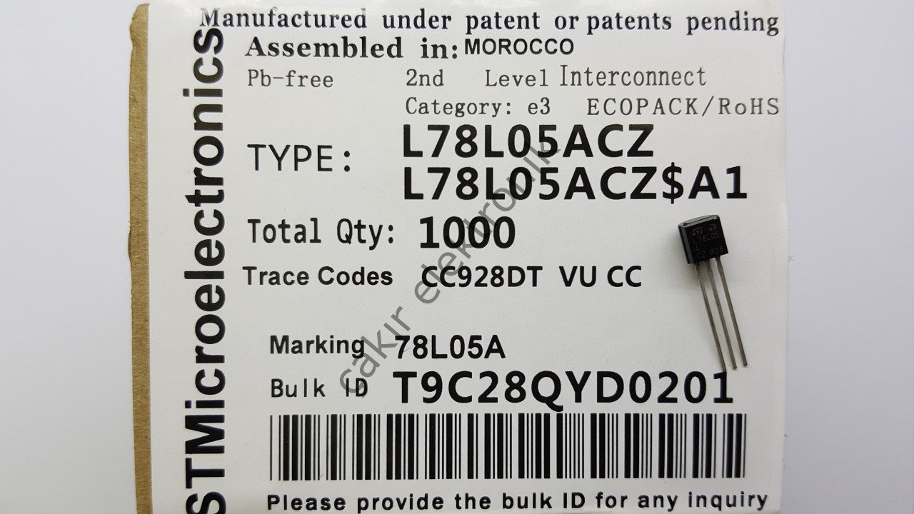 78L05ACZ - 78L05  - 7805 -L78L05ACZ  TO92 - 100MA. 5V. - Positive-Voltage Regulators