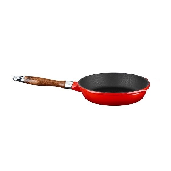 LAVA DÖKÜM  KIZARTMA TAVASI ÇAP 28CM AHŞAP SAPLI KIRMIZI