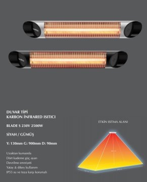 Veito Blade S Duvar Tipi Karbon Infrared Isıtıcı 2500 W Siyah