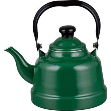 Emaye Nostaljik Küçük Boy Çaydanlık Takımı - Yeşil Renk Ebru Metal - 0.7 litre + 1.7 litre