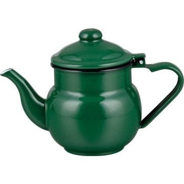 Emaye Nostaljik Küçük Boy Çaydanlık Takımı - Yeşil Renk Ebru Metal - 0.7 litre + 1.7 litre