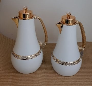 LUX CAM TERMOS TAŞLI BEYAZ GOLD
